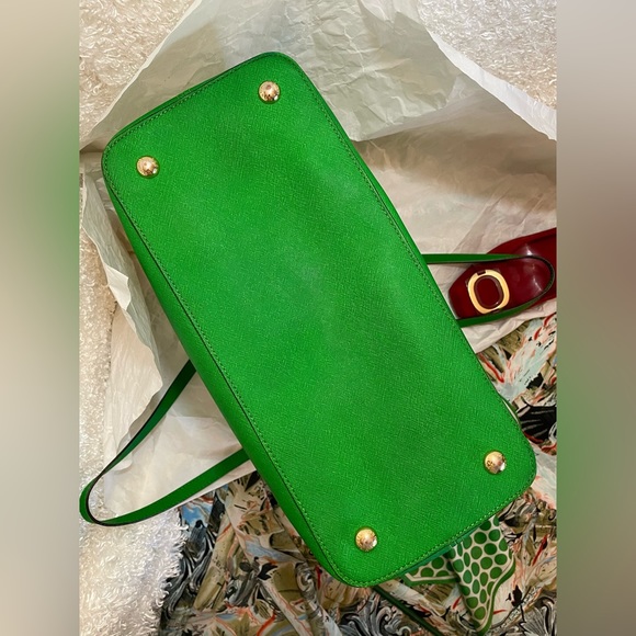 Michael KORS Genuine Leather Silk Scarf green Large Tote shoulder bag - Picture 12 of 13